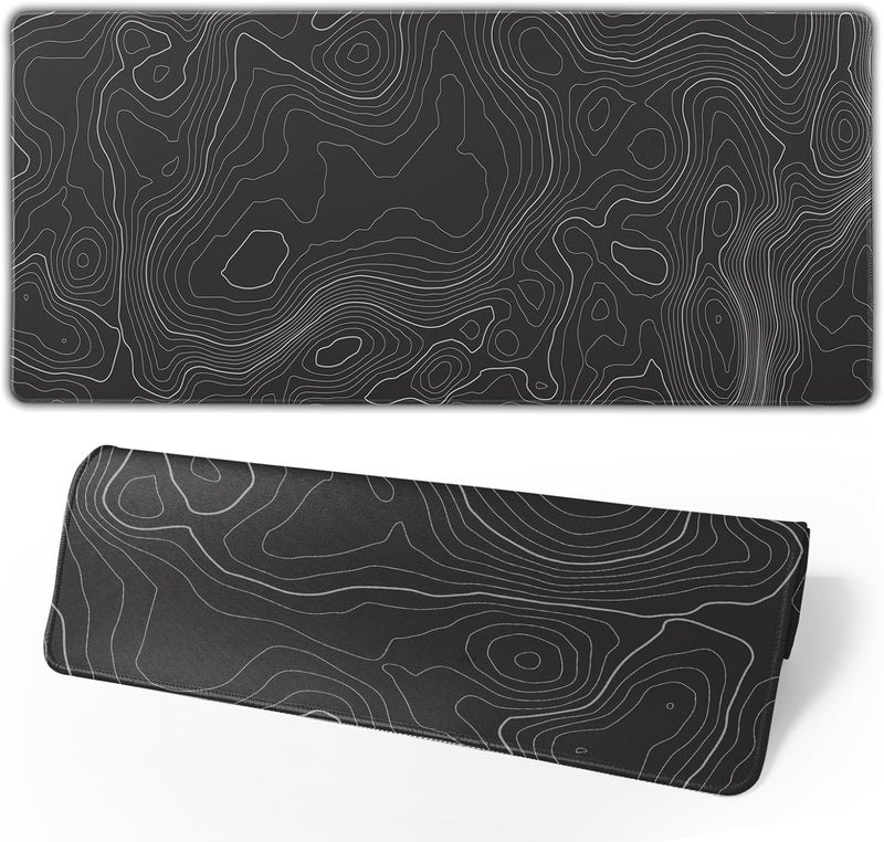 Brecoy Topographic Contour Extended Big Mouse Pad Large,Gaming Mouse Pad Desk Pad,31.5×11.8 Inch Long Computer Keyboard Mouse Mat Mousepad with 3mm Non-Slip Base and Stitched Edge for Gaming and Office - Image 1